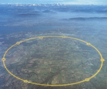Partikel track milik CERN (garis kuning), salah satu alat eksperimen milik CERN untuk membuktikan eksistensi Higgs Boson atau Higgs Particle. 